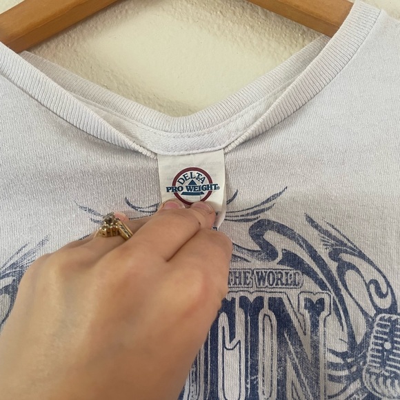 White and Blue AUSTIN Graphic Crop Tee with back design - Picture 5 of 6